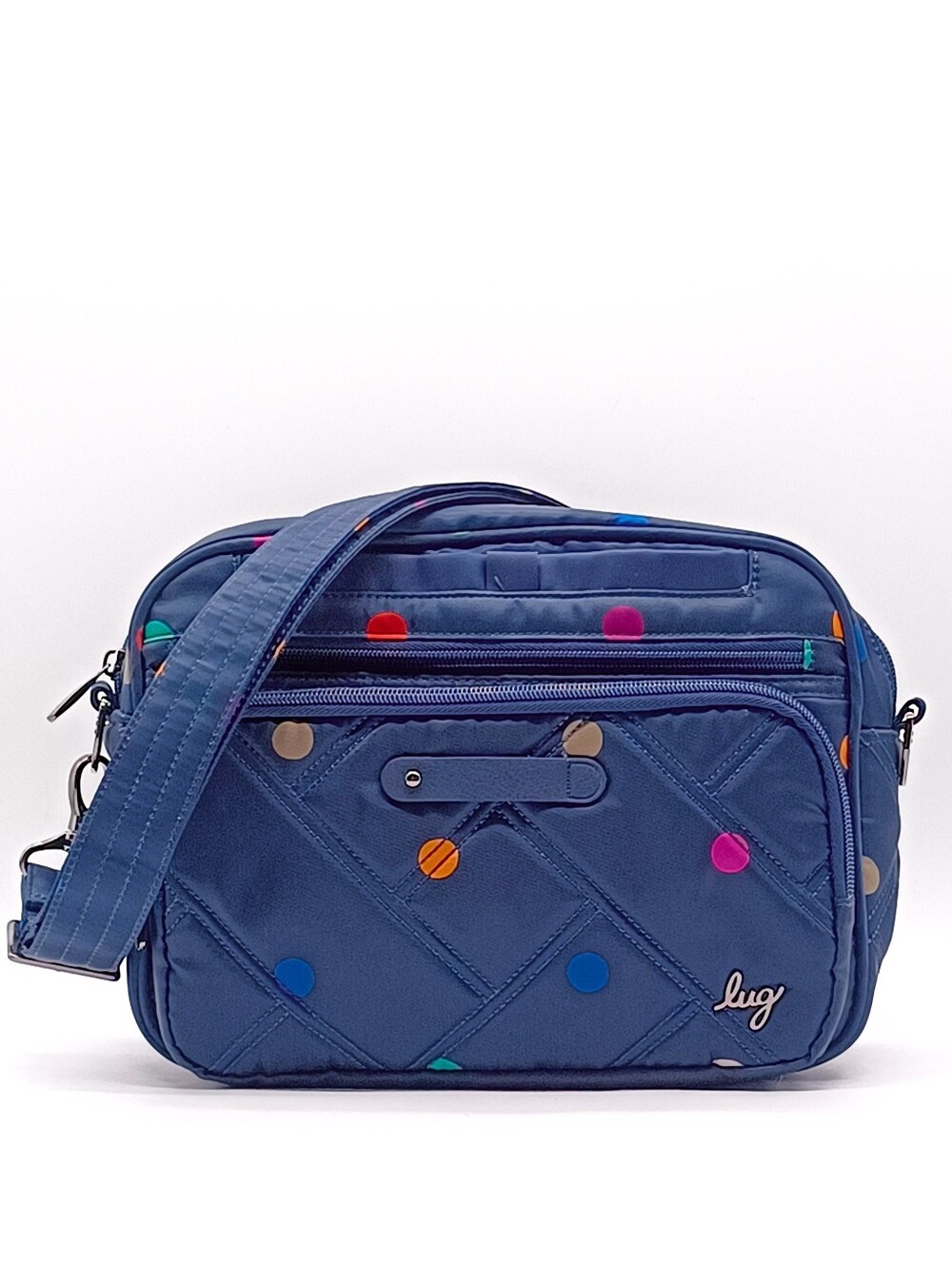 New RFID AntiTheft LUG Carousel XL II Polka Dot Crossbody Shoulder Bag In Indigo